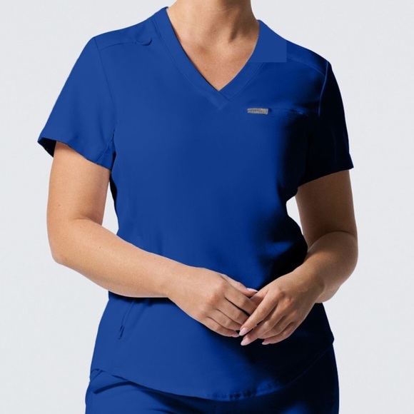 Landau Forward Women's 2-Pocket V-Neck Scrub Top Color: Royal Size: XS - Picture 1 of 11